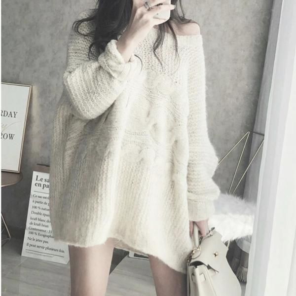 極美品・22AW✨ベイジ モヘヤ混 ケーブル編みニットセーター アイボリー ONCILY × WISH FOR EVER 】 COLLAB DESIGN LOW-GAUGE KNIT
