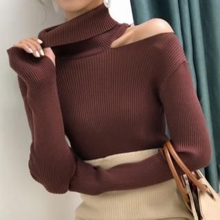 大特価】ホワイト かぎ編み アイレット クルーネック 長袖 ニット 