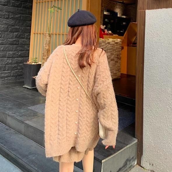 大特価】2色展開 ピンク ベージュ ケーブル編み ニット セーター