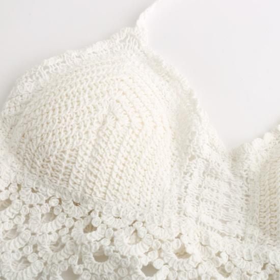 ホワイト かぎ編み キャミソール 大特価】ホワイト クロシェ編み クロシェニットキャミソール かぎ編み