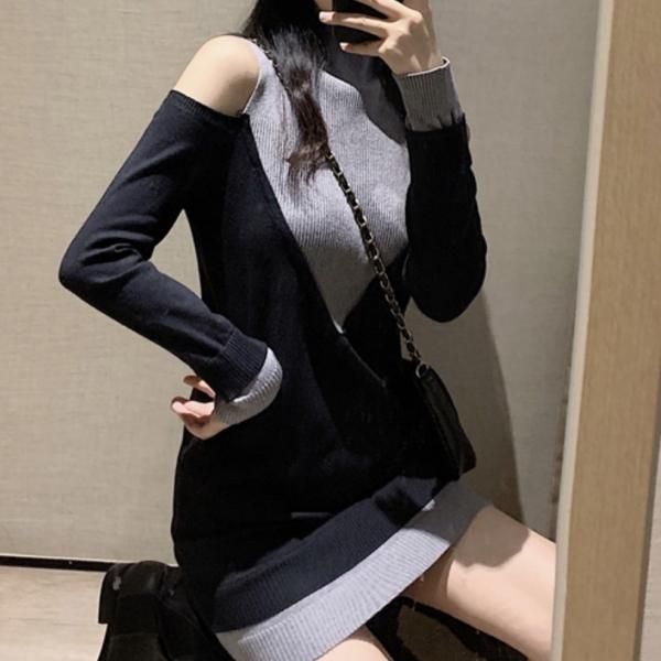 ❤️24新作 新品♡ SelfPortrait 紺色ニットミニワンピース♡　A17 全4色2WAYカラーニットミニワンピース | mignon ange(セレクト