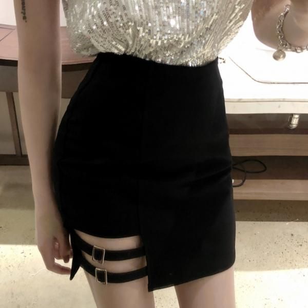 大特価】ブラック ベルトストラップ サイドカットアウト ハイ