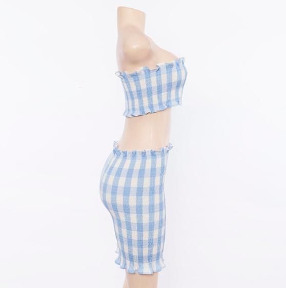 ホワイト クロップドトップとスカートセット　Mサイズ 大特価】7色展開 ギンガムチェック柄 チェック柄 クロップド