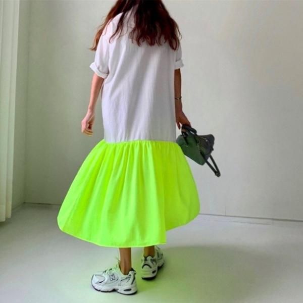 大特価 4色展開 ネオンカラー カラーブロック コントラストカラー 半袖 Tシャツワンピース マキシワンピース ロングワンピース 韓国 大特価 4色展開 ネオンカラー カラーブロック コントラストカラー 半袖 Tシャツワンピース マキシワンピース ロングワンピース 韓国