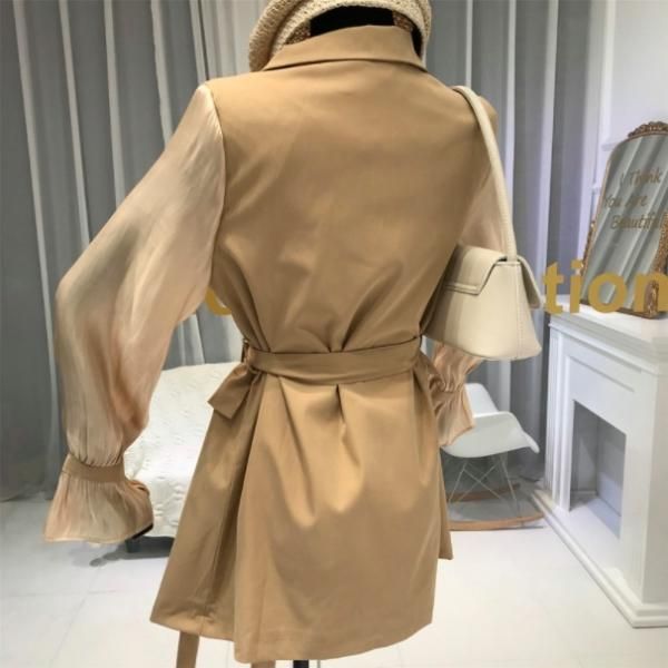 大特価】キャメルベージュ シフォンスリーブ ダブルボタン