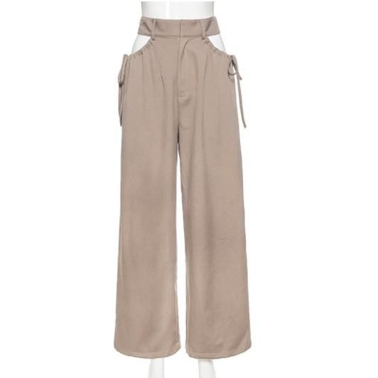 大特価】カーキベージュ サイドカットアウト ハイウエストパンツ