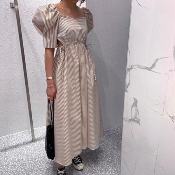 大特価】2色展開 ブルー ベージュ ピンストライプ ボーダー 半袖