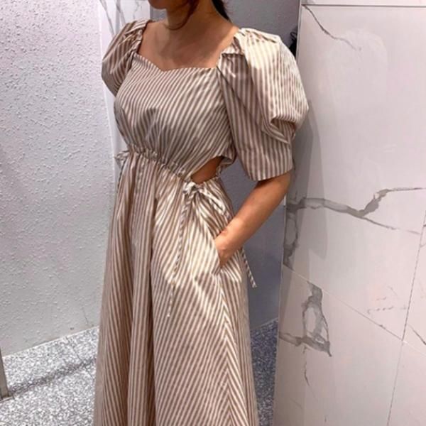 大特価】2色展開 ブルー ベージュ ピンストライプ ボーダー 半袖