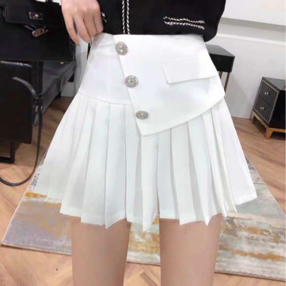 韓国　なみなみデザイン　白スカラップ　ミニスカート