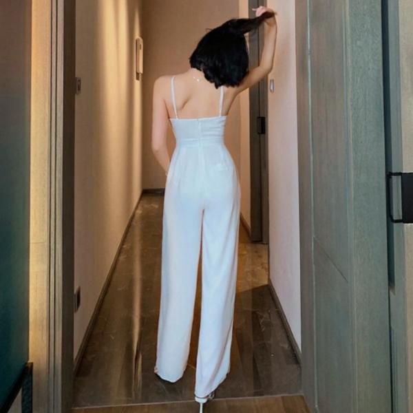 ホルターネック ホワイトパンツスーツ オールインワン パンツドレス ホルターネック オールインワン[品番：JSFW0007443