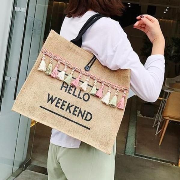 大特価】2色展開 ナチュラルベージュ HELLO WEEKEND タッセル