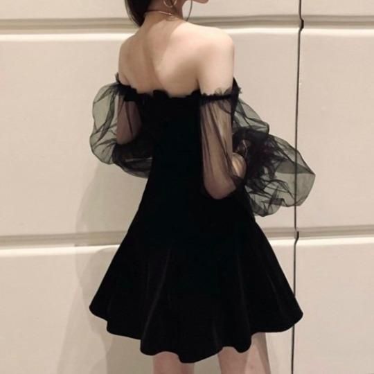 The toe ブラック ベロアミニワンピース 長袖 Erie Frills Onepiece