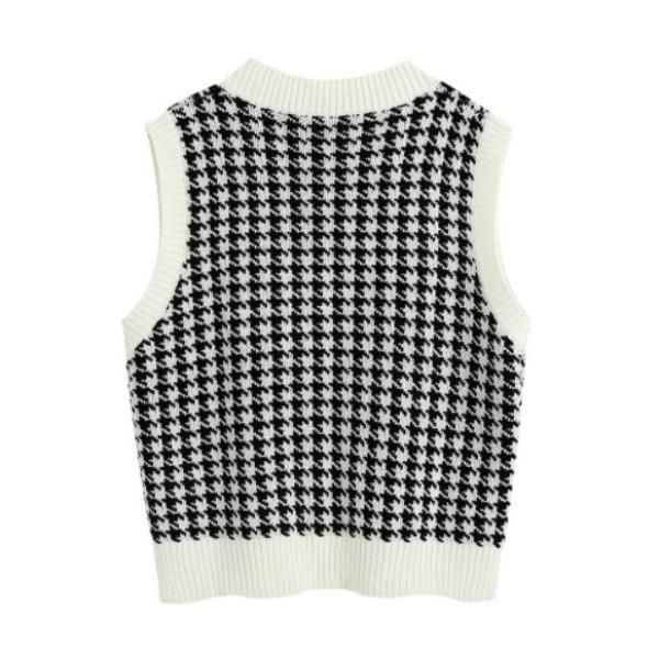 大特価】4色展開 千鳥格子柄 Vネック ニットベスト タンクトップ