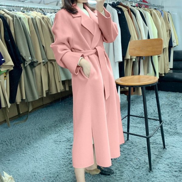 大特価】高品質 ピンク カシミアブレンド ウール混 ロングコート