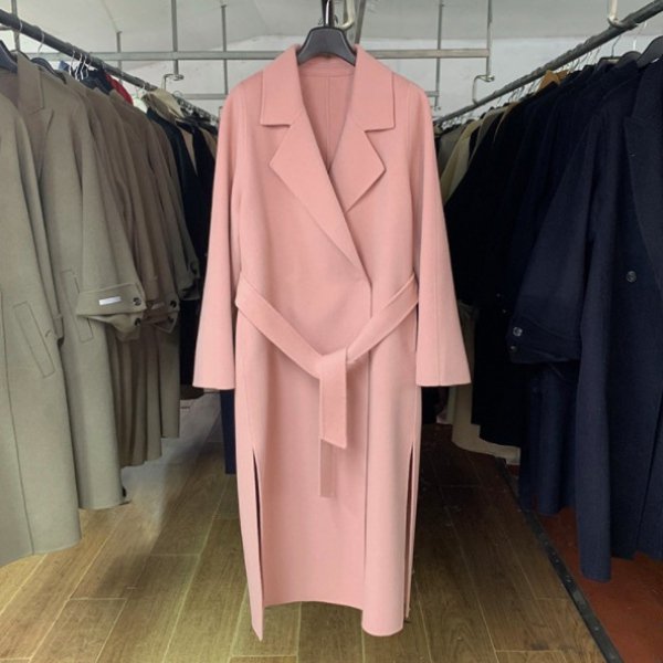 大特価】高品質 ピンク カシミアブレンド ウール混 ロングコート