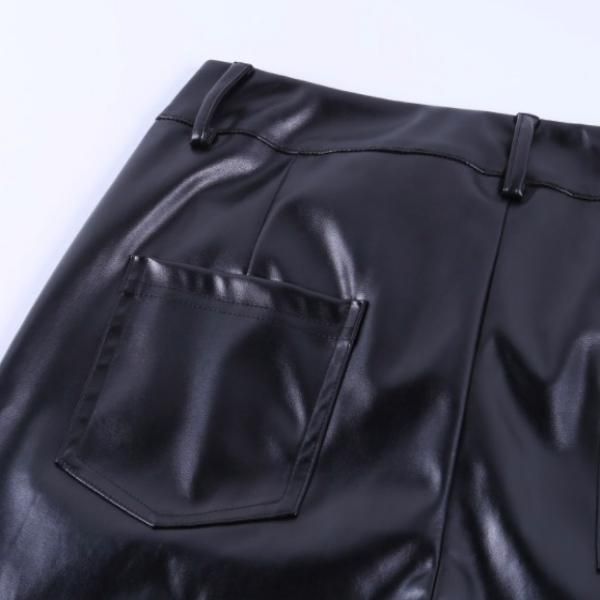 大特価】2色展開 フェイクレザー 合皮 スリット レザーパンツ ワイド