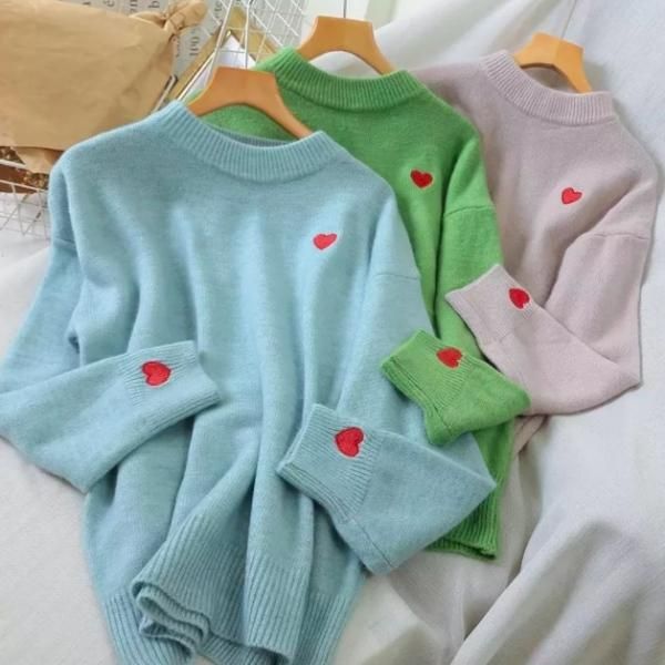 大特価】7色展開 ハート 刺繍デザイン ワッペン クルーネック