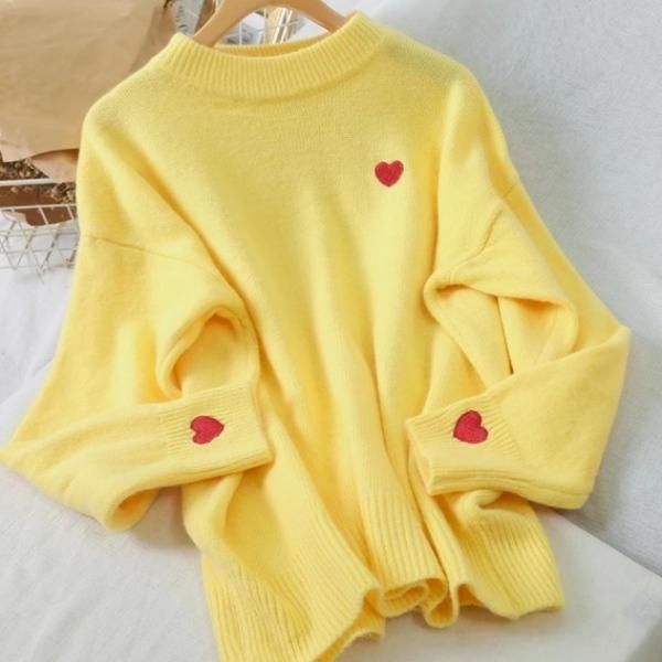 大特価】7色展開 ハート 刺繍デザイン ワッペン クルーネック