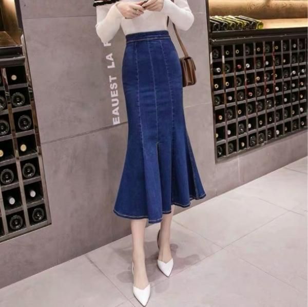 大特価】2色展開 デニムロングスカート マーメイドスカート