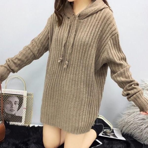大特価】2色展開 リブデザイン ニットパーカー フーディー
