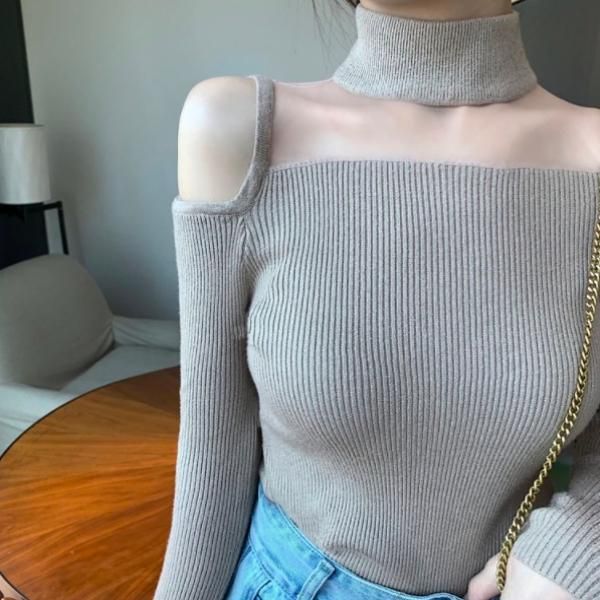 大特価】4色展開 シースルー タートルネック ハイネック リブ