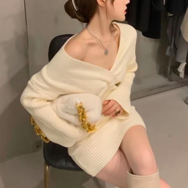 大特価】2色展開 カシュクール ラップデザイン 長袖 ニット