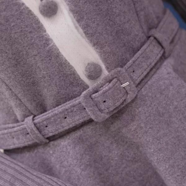 大特価】グレー フロントボタン バイカラー トリムデザイン 長袖