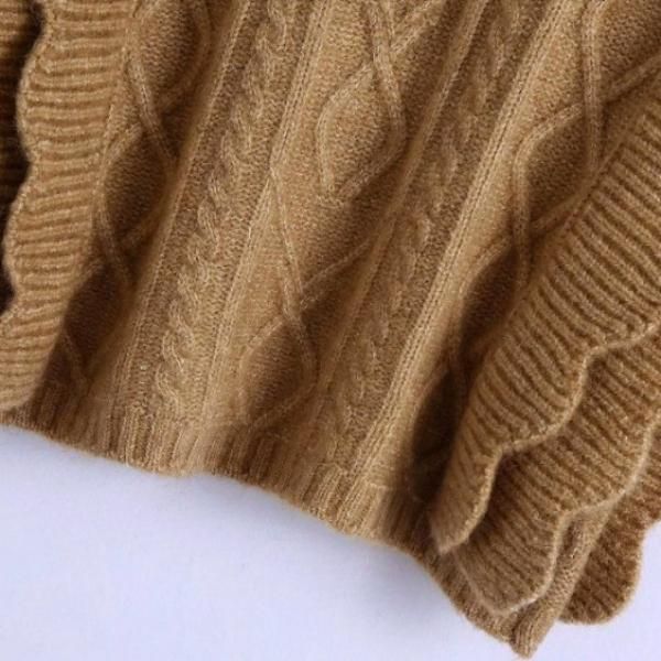 大特価】ブラウン ラッフルフリル ケーブル編み ニットベスト