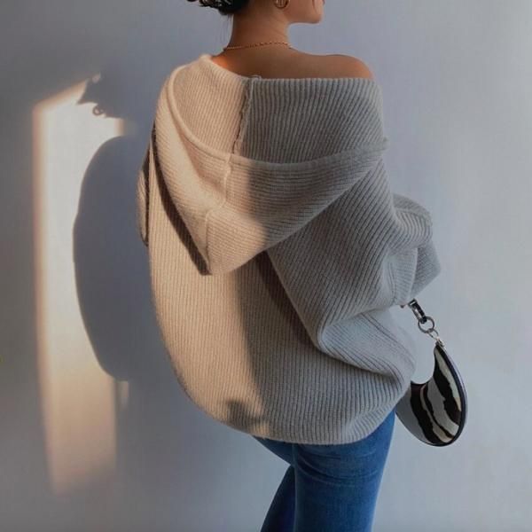 大特価】ライトグレー 無地 シンプル リブニットパーカー