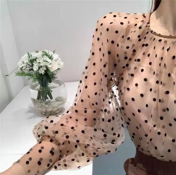 大特価】ベージュ ドット柄 水玉柄 シースルー 長袖 バルーン 大特価】ベージュ ドット柄 水玉柄 シースルー 長袖 バルーン