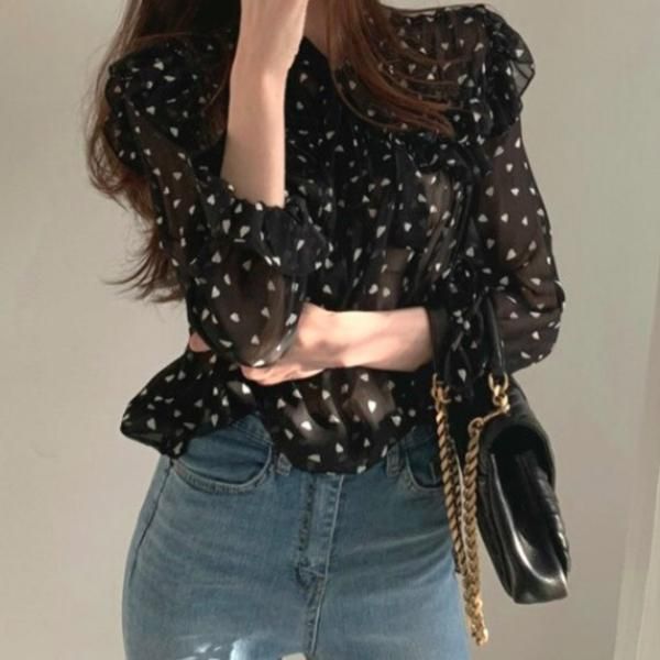 ソブ ハートジャガードボウタイブラウス リボン ボリュームスリーブ 38 総柄 ソブ ハートジャガードボウタイブラウス リボン ボリューム