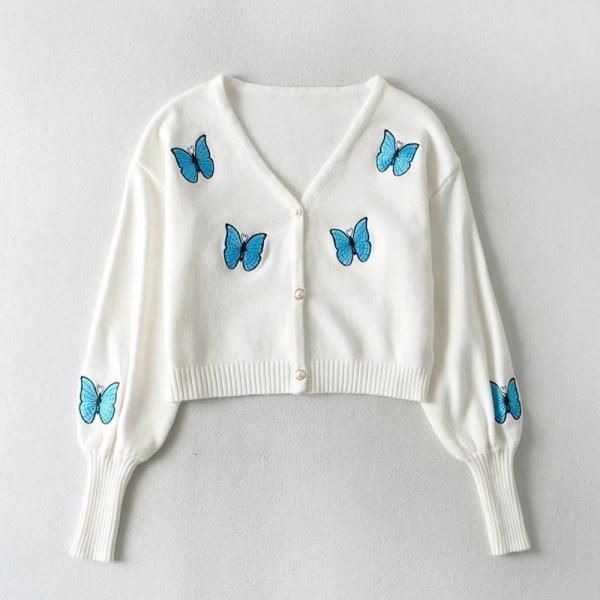 ニット セーター Butterfly Sequin Embroidery Cardigan / バタフライニットカーディガン レディース セール】Butterfly Sequin Embroidery Cardigan / バタフライ