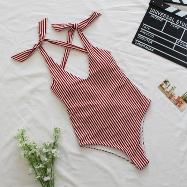 大特価】6色展開 ストライプ ボーダー リボンショルダー