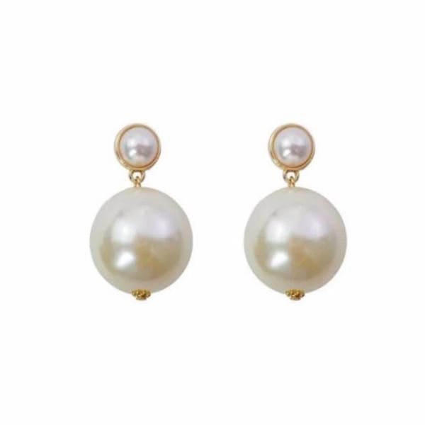 大特価】ホワイトxゴールド フェイクパールピアス 2連ピアス