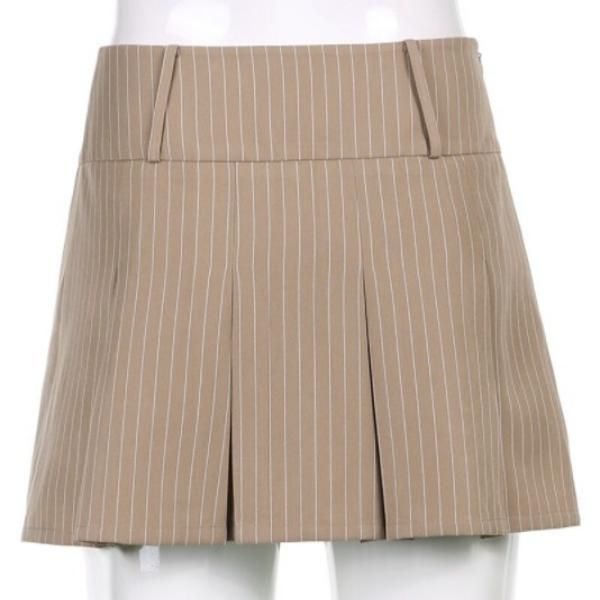 大特価】ベージュ ピンストライプ 縦ストライプ プリーツミニ