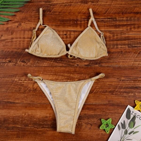 新品未使用　大会用キラキラビキニ上下＋接着グルー 大特価】4色展開 無地 シンプル キラキラ ラメ グリッター