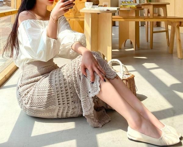 大特価】2色展開 かぎ編み クロシェ編み マキシスカート ロング
