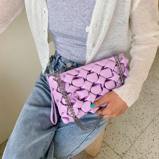 大特価】4色展開 編み込みバッグ チェーンショルダーバッグ 編み