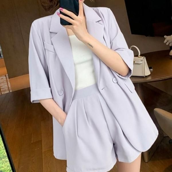 大特価】2色展開 半袖 ブレザー テーラードジャケット ショート