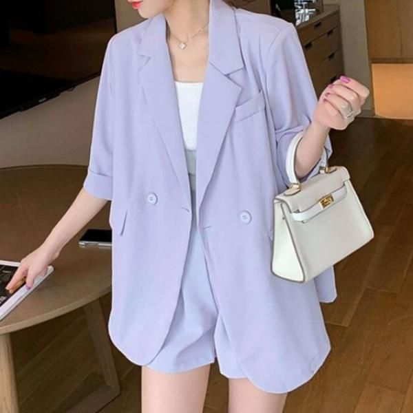 大特価】2色展開 半袖 ブレザー テーラードジャケット ショート