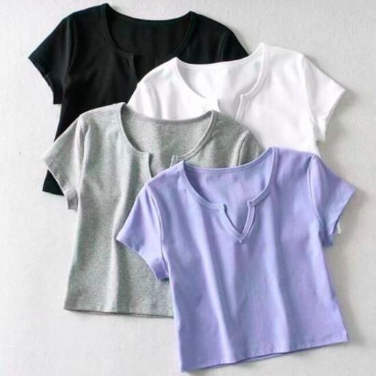 【なちゅ】シルバー Vネック クロップドシャツ M なちゅ様専用】シルバー Vネック クロップドシャツ M