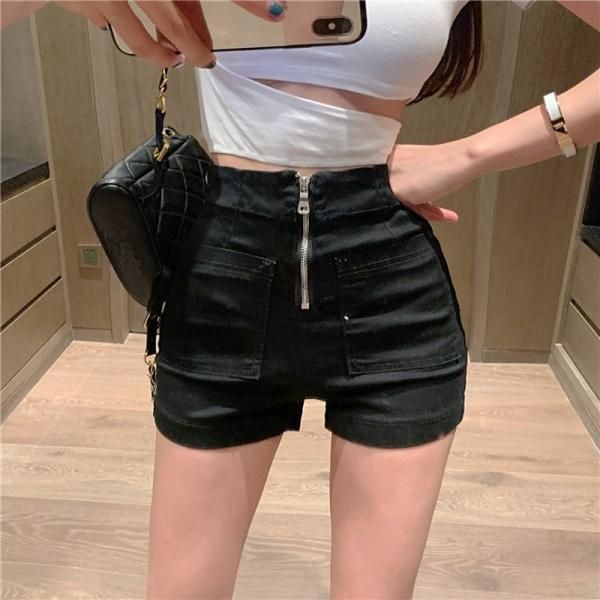 ブラックショートパンツ ジッパーポケット付き red RICK OWENS