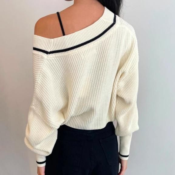 ストライプ クロップドニット 長袖 shopnikoniko tシャツ ボーダーニット 長袖 ショート丈