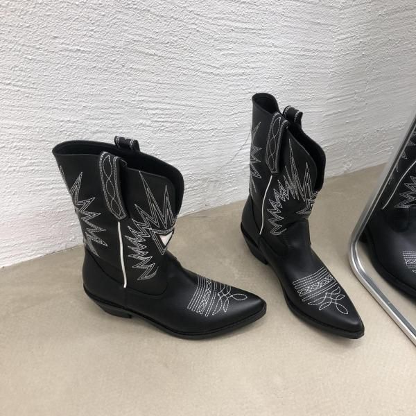 大特価】2色展開 ブラック ホワイト ショートブーツ ウエスタン