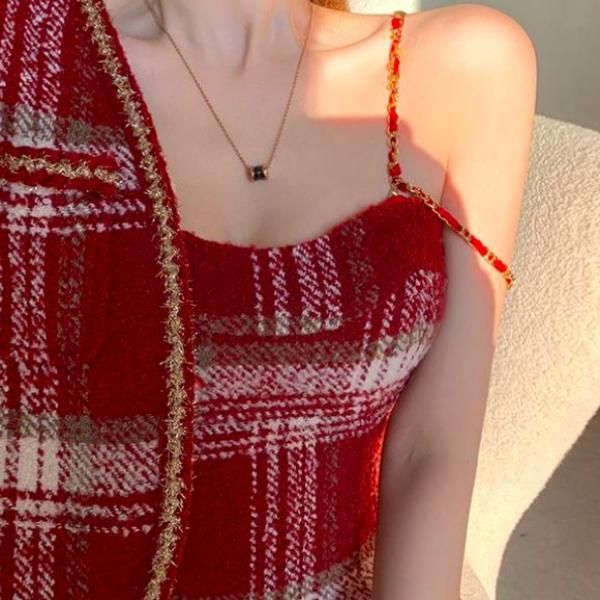 【完売品】Ally/ギャザリング/チェックキャミトップ/red Women's Red Crop Top Short Sleeve | Ally Fashion