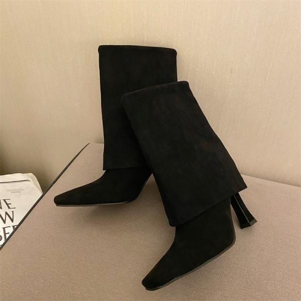 大特価】2色展開 2デザイン フェイクスエード 合皮 フレアブーツ