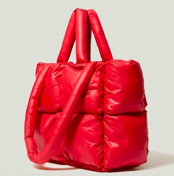 【高品質】 大特価】レッド キルティング ダウンバッグ 中綿 シンプル 無地 バッグ