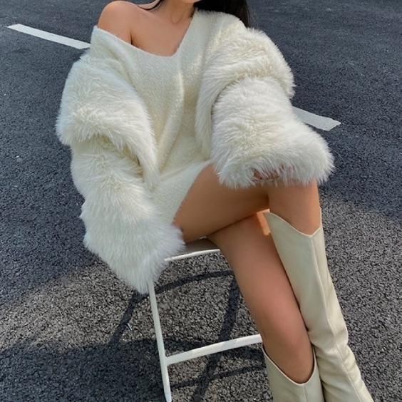 新品同様✩ミンク✩柔らか✩軽い✩ファーコート✩裏地も素敵です✩カジュアル 大特価】2色展開 フェイクファーコート ミドル丈 フェイクファー