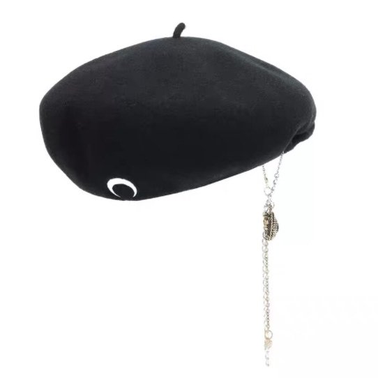 【大特価】ブラック クレセントムーン お月様 ムーン チェーンチャーム ベレー帽 ベレーキャップ 帽子 韓国 インポート 通販