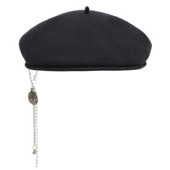 【大特価】ブラック クレセントムーン お月様 ムーン チェーンチャーム ベレー帽 ベレーキャップ 帽子 韓国 インポート 通販